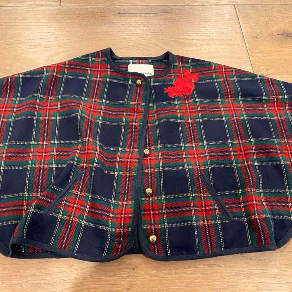 Janie and Jack Navy and Red Plaid cape. Size 5-6